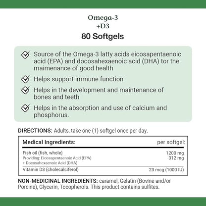 Nature's Bounty Omega-3 + D3 Fish 1200mg / D3 1000IU 1000IU 90 90 softgels