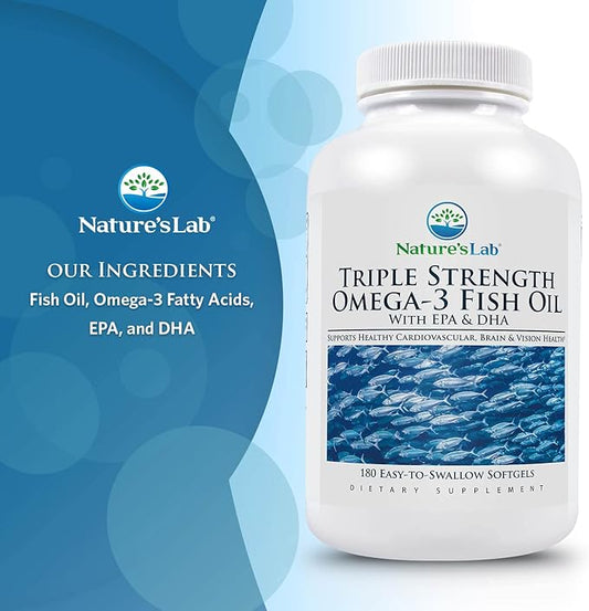 Nature's Lab Triple Strength Omega-3 Fish 180 Softgels (3 Month
