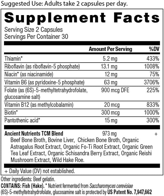 Ancient Nutrition Vitamin B Complex Supplement, 8 Balanced 60 Capsules