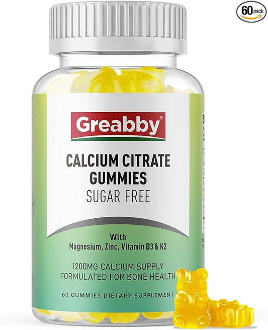 Calcium Citrate Gummies 1200 mg for Women & Kids, Sugar Free Calcium Supplement with Vitamin D3, K2, Magnesium, Zinc, Bone Support for Adults & Elders, Natural Pineapple Flavor, 60 Gummies