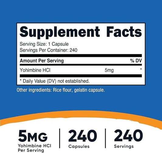 Nutricost Yohimbine HCl 5mg, 240 Capsules Extra Strength - Gluten Free, Non-GMO