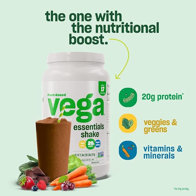 Vega Essentials Plant Based Protein Powder, Vanilla 1.3 lbs