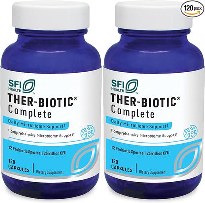 Klaire Labs Ther-Biotic Complete - 25 Billion CFU Probiotic Supplement - Hypoallergenic Probiotics for Men + Women - Digestive, GI Health + Immune Support - Dairy-Free (120 Caps / 2 Pack)