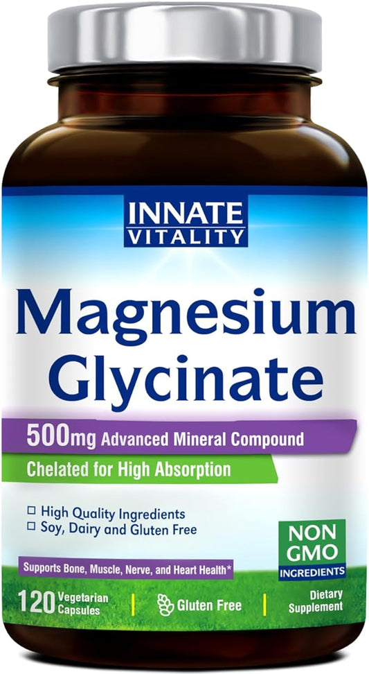 Innate Vitality Magnesium Glycinate 500mg 70mg Elemental 120 Vegan