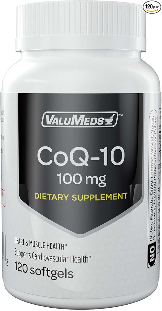 ValuMeds CoQ-10 Non-GMO Coenzyme Q10 Supplement, 120 Softgels (120 Count 1), 100 100 mg)
