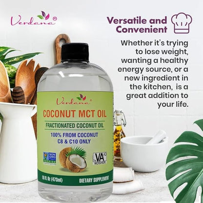 Verdana Coconut MCT Oil, Fractionated, Genuine 100% Coconut Derived, Kosher Food Grade, Vegan, Non-GMO, Great for Keto and Paleo Diet, Ayurvedic Oil Pulling Oral Rinse Mouthwash (16 Fl Oz)