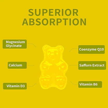 Magnesium Glycinate Gummies 500mg, Chewable Magnesium D3, B6, B6, CoQ10, CoQ10, for 60 Pineapple