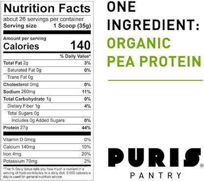 PURIS® Organic Pea Protein Powder, 100% 2 LB