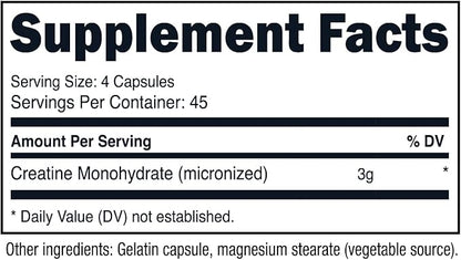 Nutricost Creatine Monohydrate 3,000mg, 180 Capsules (750mg Per Capsule) - Gluten Free, Non-GMO
