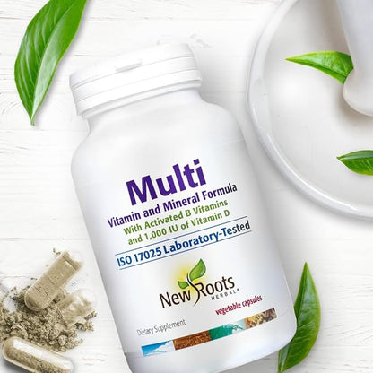 NEW ROOTS HERBAL – Multi (60 Veg Caps)|Vitamins C D E B1 B2 B6 B12, Biotin, Niacin, Zinc | Optimal Health & Energy| Healthy Skin| Supports Immunity