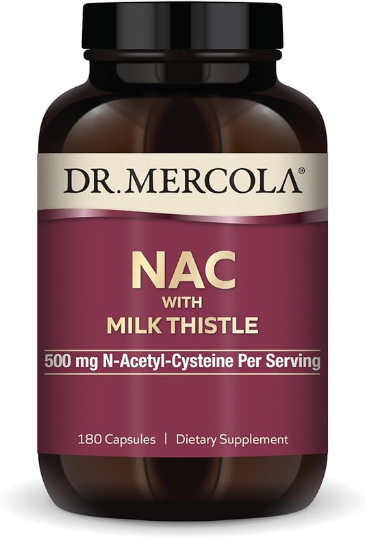 Dr. Mercola NAC with Milk Thistle, 90 Servings (180 Capsules), 500 mg