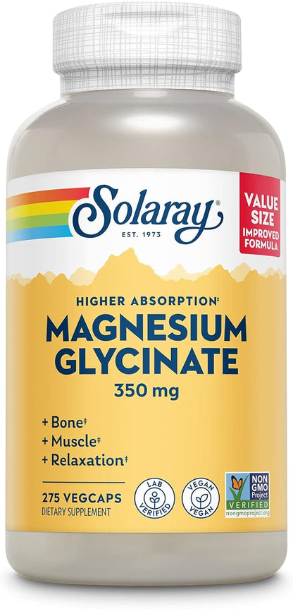 SOLARAY Magnesium Glycinate Capsules, Chelated Magnesium 68 Serv, 275 VegCaps