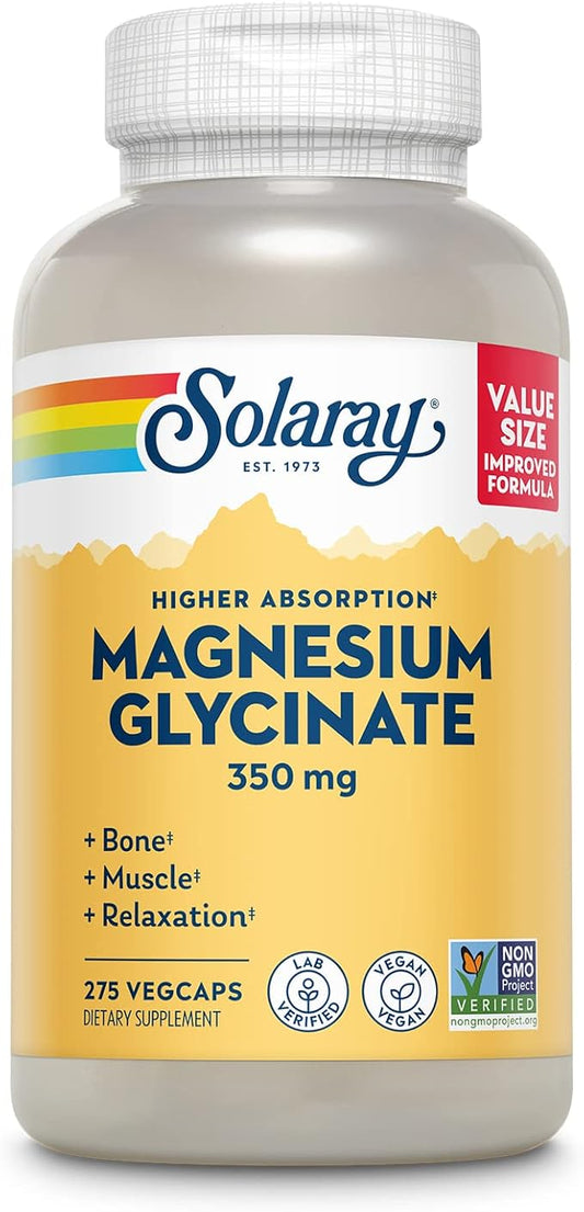 SOLARAY Magnesium Glycinate Capsules, Chelated Magnesium 68 Serv, 275 VegCaps