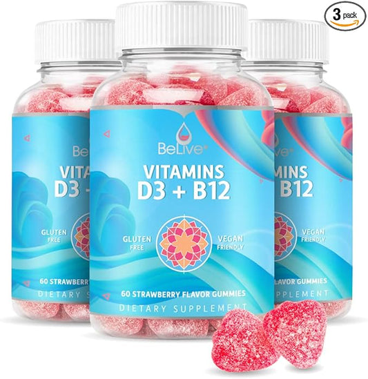 BeLive Vitamin D3 Gummies with B12 Vitamins B12 & D3, Provides 3-Pack