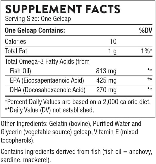 THORNE Super EPA Omega-3 Fatty 425mg and 270mg Supplement 90 Gelcaps