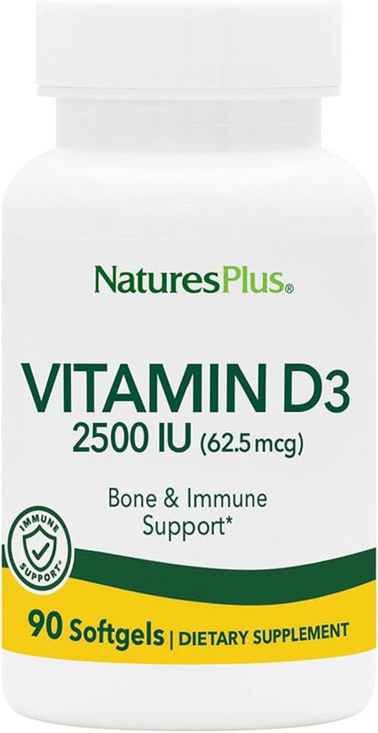 Natures Plus Vitamin D3 (Cholecalciferol) 2500 iu, 90 Softgels 90 Servings