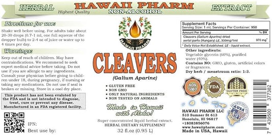 Cleavers Alcohol-Free Liquid Extract, Organic Cleavers 2x32 oz