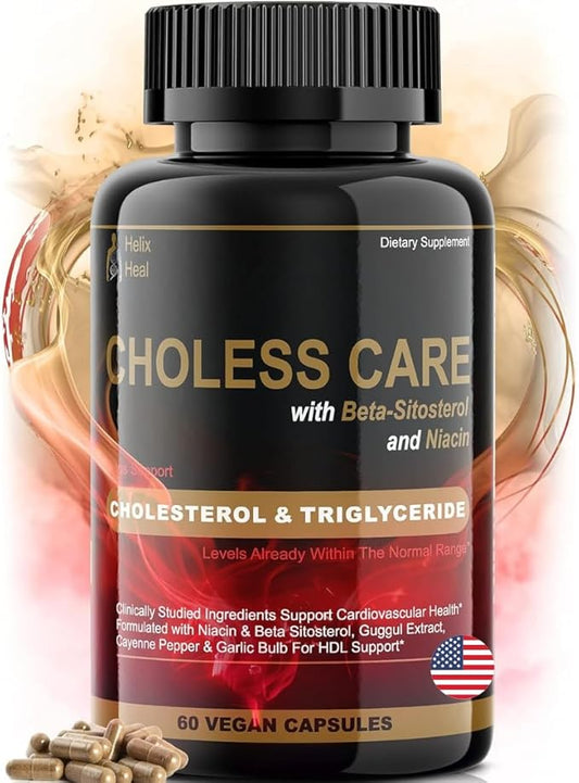 Cholesterol Supplement - Triglycerides Support Capsules w. Organic, Odorless Garlic, Cayenne Pepper, Plant Sterols to Support Normal HDL and LDL Cholesterol Levels w. Antioxidant Niacin (Vitamin B3)