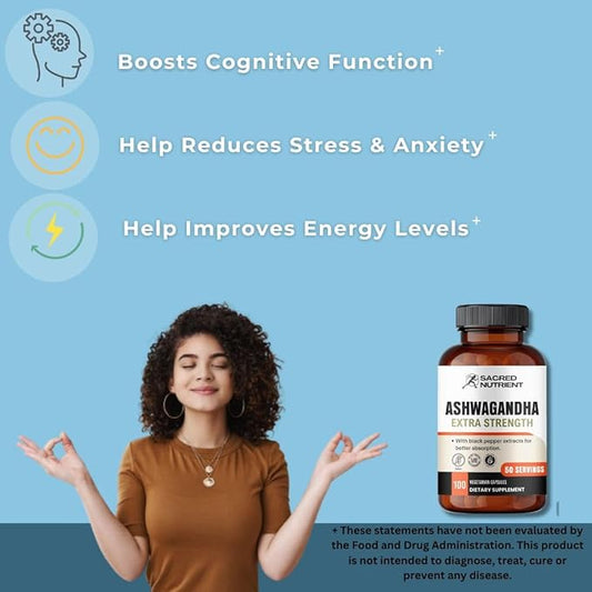Ashwagandha Organic Extra Strength Supplement 300mg Extract 3000mg Herb), 100 Capsules