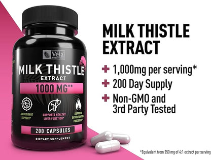 Milk Thistle Extract 1000mg Capsules 200 Servings 3rd Party