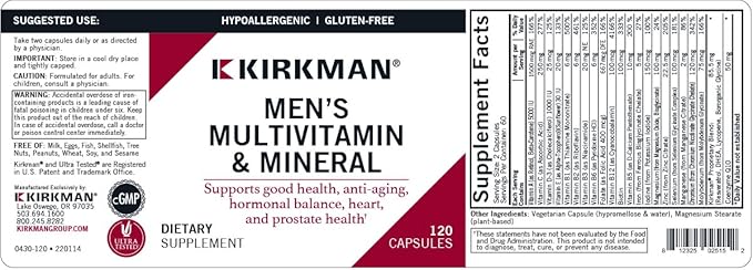 Kirkman 60 to 90 Men’s Multi-Vitamin 120 Vegetarian