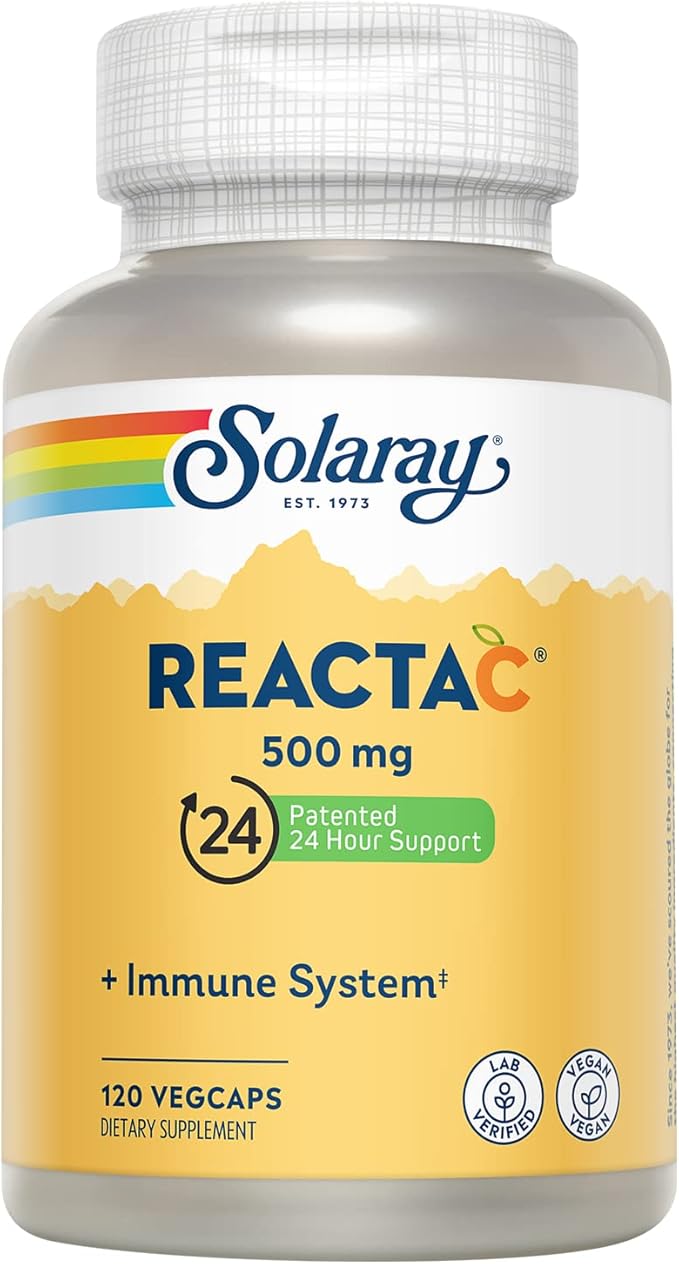 SOLARAY Reacta-C with 500mg Vitamin C, 200mg Bioflavonoid 24 Hour 120 Capsules, 120 Servings.
