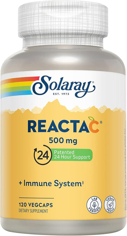 SOLARAY Reacta-C with 500mg Vitamin C, 200mg Bioflavonoid 24 Hour 120 Capsules, 120 Servings.