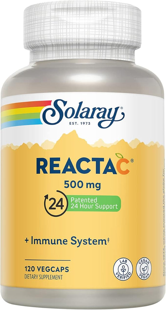 SOLARAY Reacta-C with 500mg Vitamin C, 200mg Bioflavonoid 24 Hour 120 Capsules, 120 Servings.