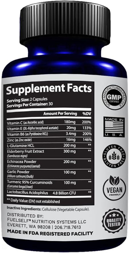 Immune Support Booster Supplement with Elderberry, B6, Zinc, 60 Count, 1 Pack