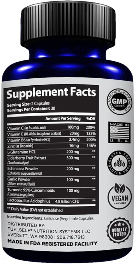 Immune Support Booster Supplement with Elderberry, B6, Zinc, 60 Count, 1 Pack
