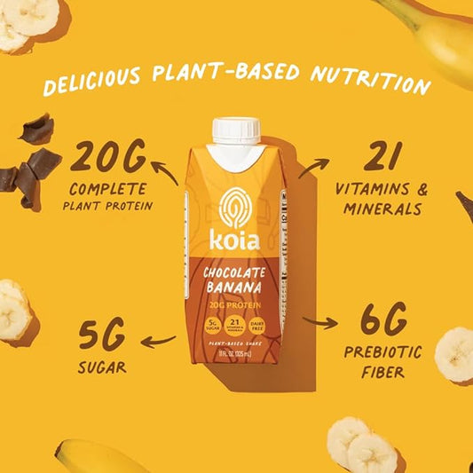 Koia - Plant Based Protein Shake 20g Protein, 5g Sugar, 6g Prebiotic 21 Vitamins 11 fl 12 Bottles