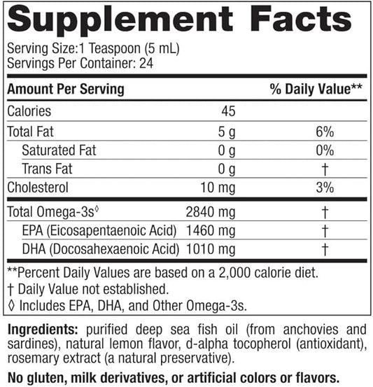 Nordic Naturals Ultimate Omega Liquid, Lemon Flavor 4 oz 2840 mg Omega-3 - Omega-3 Fish 24 Servings