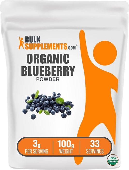 BulkSupplements.com Organic Blueberry Powder - Blueberry Supplement, Wild Blueberry Powder - Antioxidant Support, Gluten Free, 3g per Serving, 100g (3.5 oz) (Pack of 1)