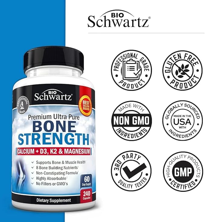 Bone Strength Supplement with Calcium Magnesium D3 K2 K2 Zinc (60 Day 8 Bone 240 Veggie