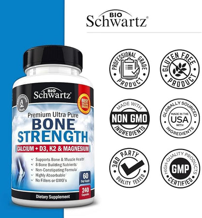 Bone Strength Supplement with Calcium Magnesium D3 K2 K2 Zinc (60 Day 8 Bone 240 Veggie