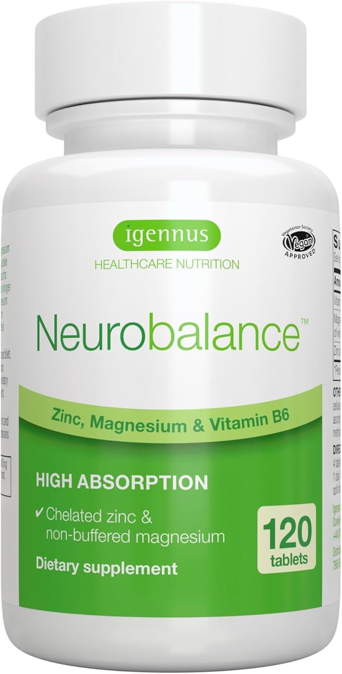 Neurobalance, High Absorption Zinc Magnesium B6 24mg, Oxide-Free B6, 120 120 Tablets,
