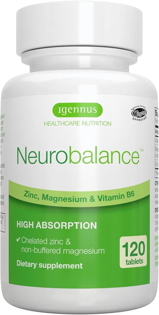 Neurobalance, High Absorption Zinc Magnesium B6 24mg, Oxide-Free B6, 120 120 Tablets,