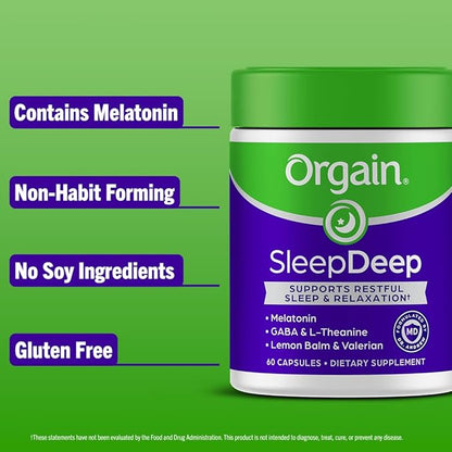 Orgain SleepDeep, Melatonin Sleep Aid Support 60 Count, 30 Day