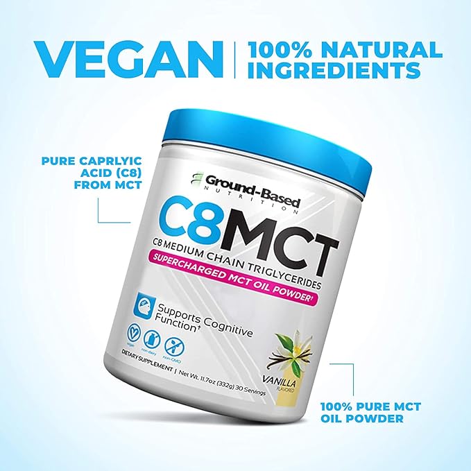 Ground-Based Nutrition C8 MCT Oil Powder – Supercharged Medium Chain Triglycerides MCT Oil Powder – Vegan-Friendly, Non-GMO Powdered C8 MCT Oil, Ketogenic MCT Coffee Creamer, No Stevia (Vanilla)