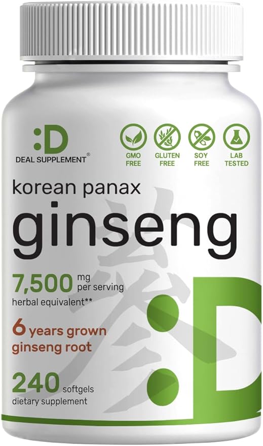 Korean Red Panax Ginseng Root Extract, 7,500mg Serving, 240 Softgels 150mg Active