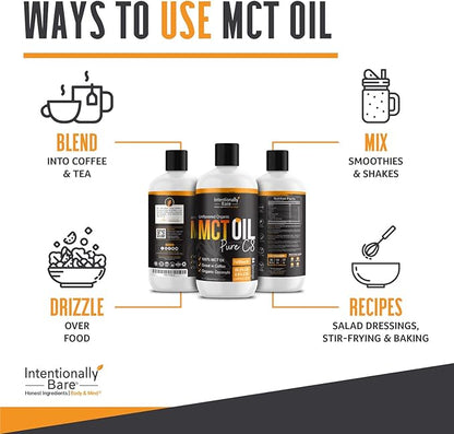 Intentionally Bare Pure C8 MCT Oil Organic - Brain Octane C8 MCT Oil for Keto Paleo & Vegan Diet - Unflavored MCT Oil C8 for Bulletproof Coffee Shakes & Salads - 100% Pure MCT Oil 32 oz