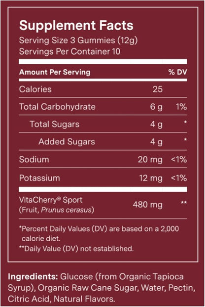Recovery Gummies - Tart Cherry Gummies for Muscle Recovery - Hibiscus Cherry Flavor with Antioxidants & Electrolytes Combats Soreness, Fights Inflammation, Boosts Energy - Vegan, Non-GMO, Gluten-Free