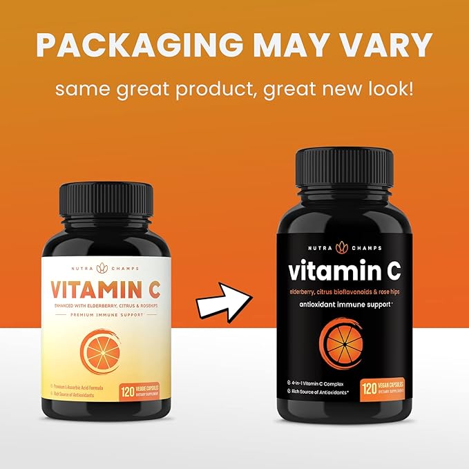 NutraChamps (2 Pack) Vitamin C 1000mg 120 Capsules 500mg Powder
