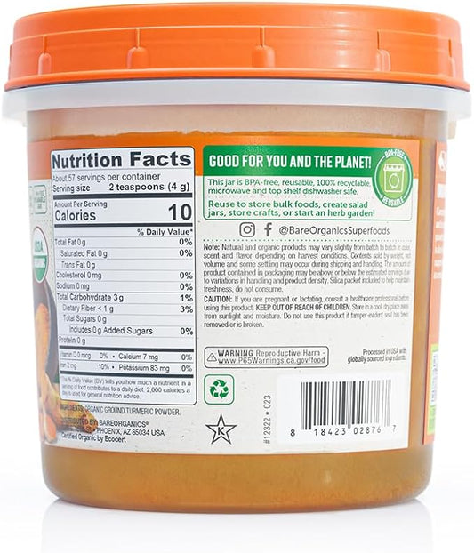 BareOrganics Turmeric Root Powder Superfood, Dietary 8 Oz