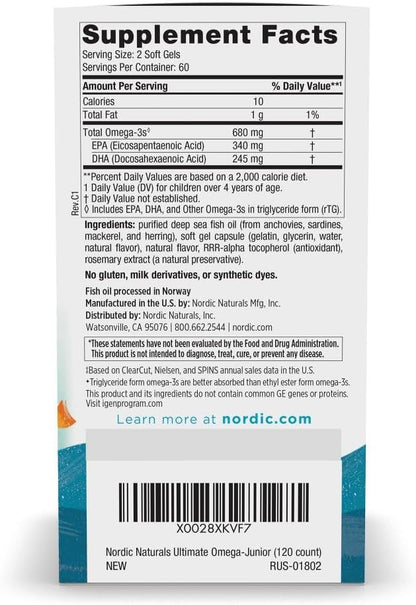 Nordic Naturals Ultimate Omega Jr., Strawberry 120 Mini 680 Total Omega-3s with 60 Servings