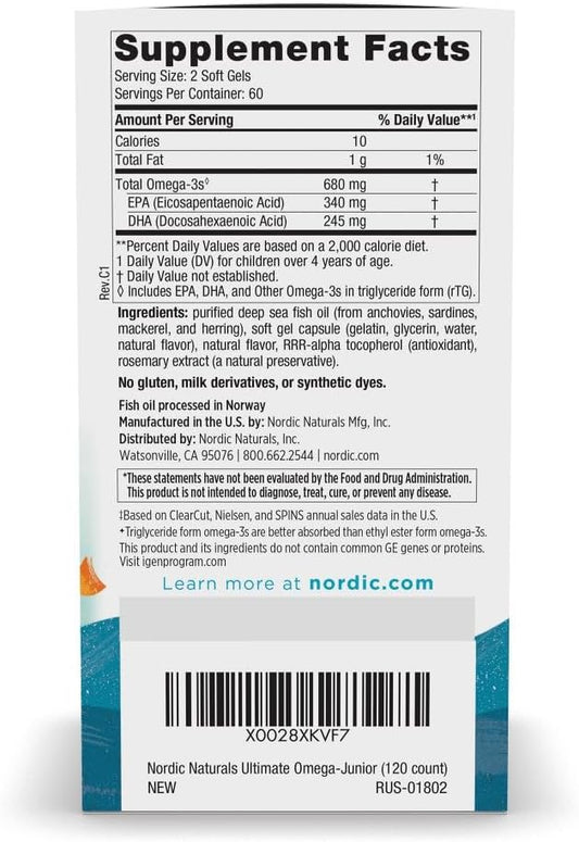 Nordic Naturals Ultimate Omega Jr., Strawberry 120 Mini 680 Total Omega-3s with 60 Servings