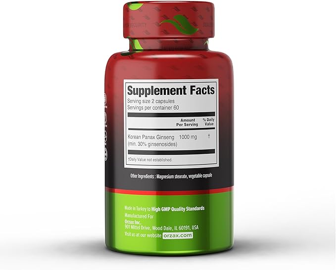 ORZAX Korean Panax Ginseng Capsules 30% Ginsenosides (120 Veg