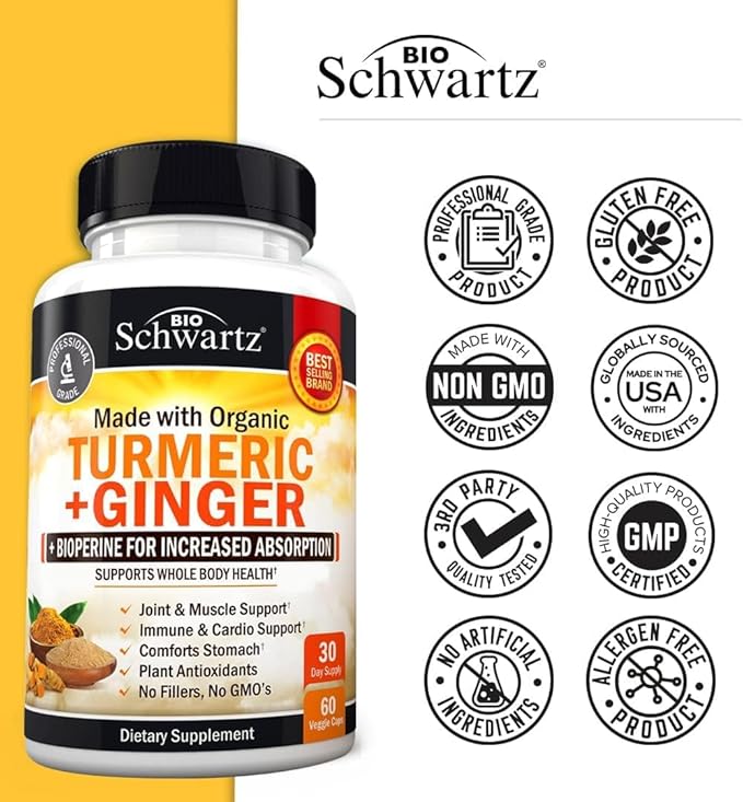 Organic Turmeric Curcumin and Ginger 95% Standardized 60 Capsules
