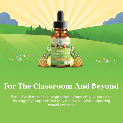 Liquid Omega 3 EPA DHA for Kids - Organic Vegan Omega 3 for Kids Brain Eye and Full Body Development with Vegan DHA EPA & ALA - Kids Omega 3 Liquid Supplement with Algae & Flaxseed Oil Liquid 2 Fl Oz