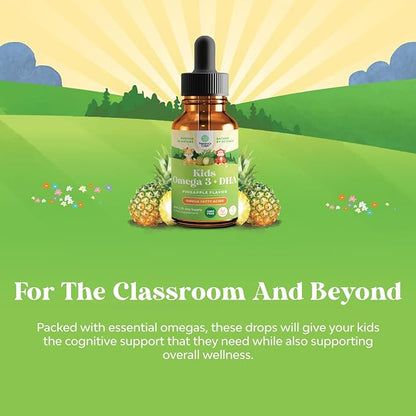 Liquid Omega 3 EPA DHA for Kids - Organic Vegan Omega 3 for Kids Brain Eye and Full Body Development with Vegan DHA EPA & ALA - Kids Omega 3 Liquid Supplement with Algae & Flaxseed Oil - 75 Servings